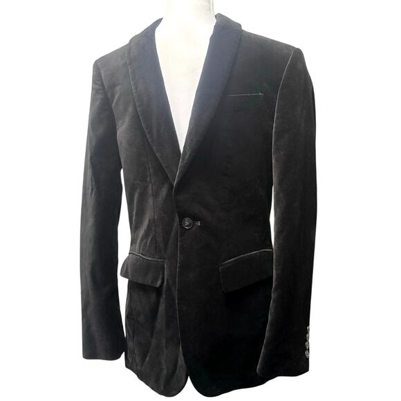 J. Ferrar velvet men’s black blazer button sz M slim preppy Holidays Christmas - Picture 2 of 8